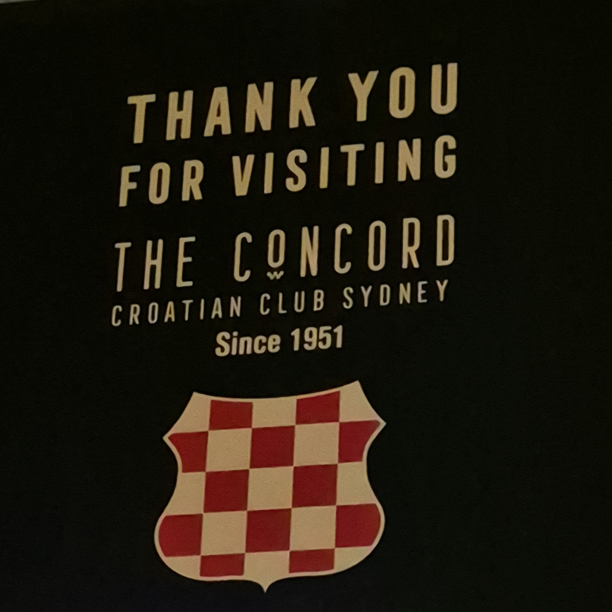 Thank you sign at the concord club in Sydney 