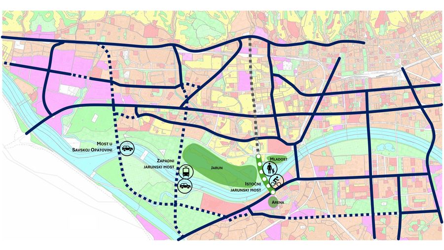 Urban Plan Zagreb showing new bridges